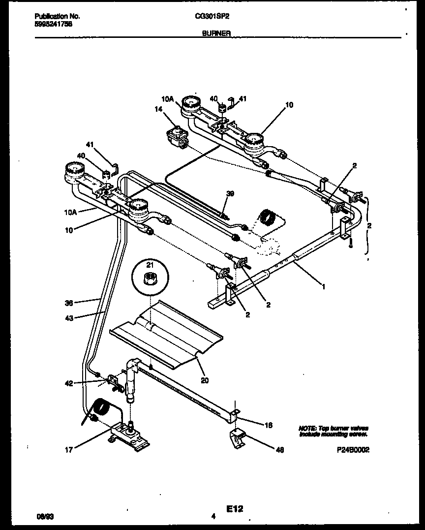 White-Westinghouse CG301SP2W4 burner, manifold and gas control diagram