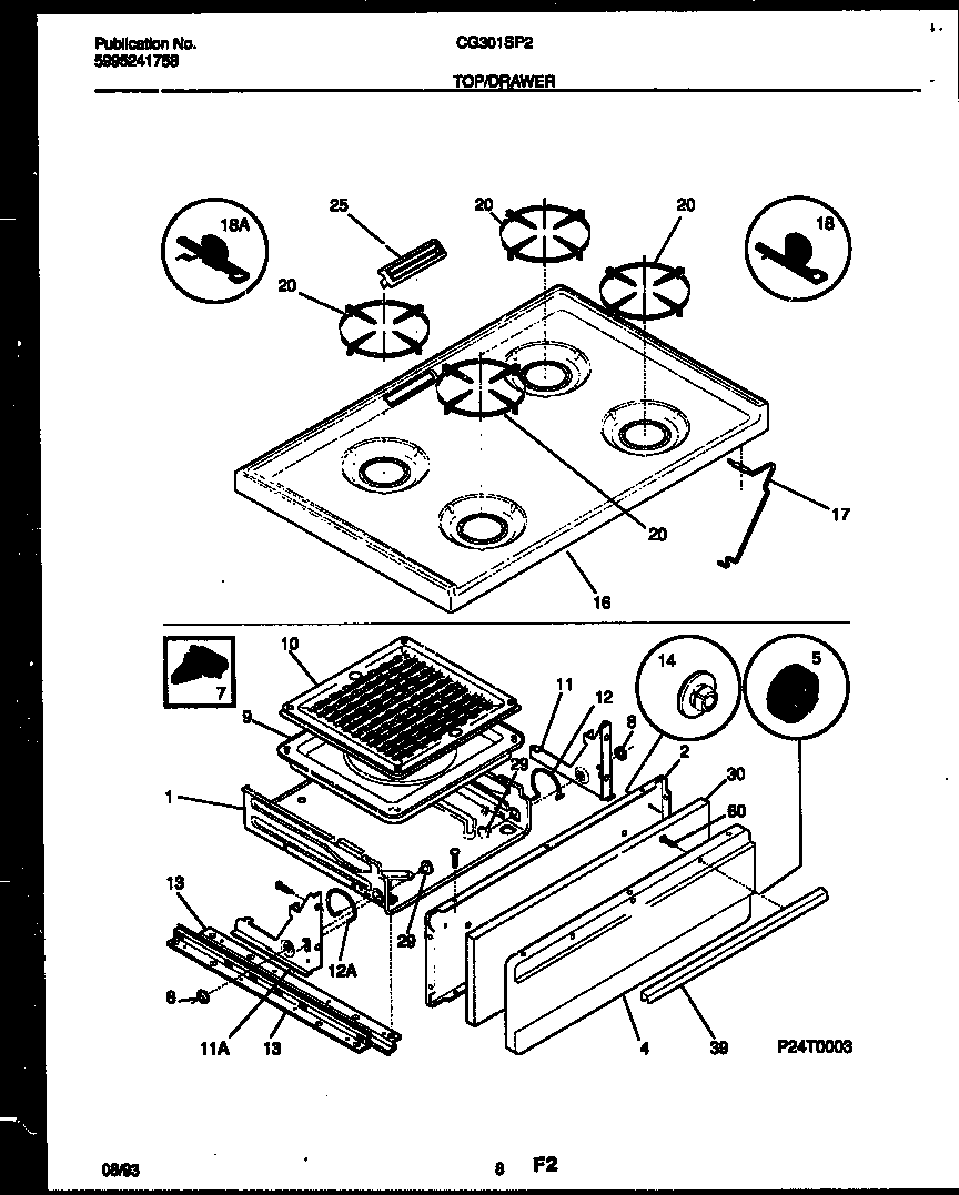 White-Westinghouse CG301SP2W4 cooktop and broiler drawer parts diagram