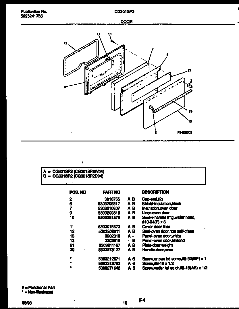 White-Westinghouse CG301SP2W4 door parts diagram