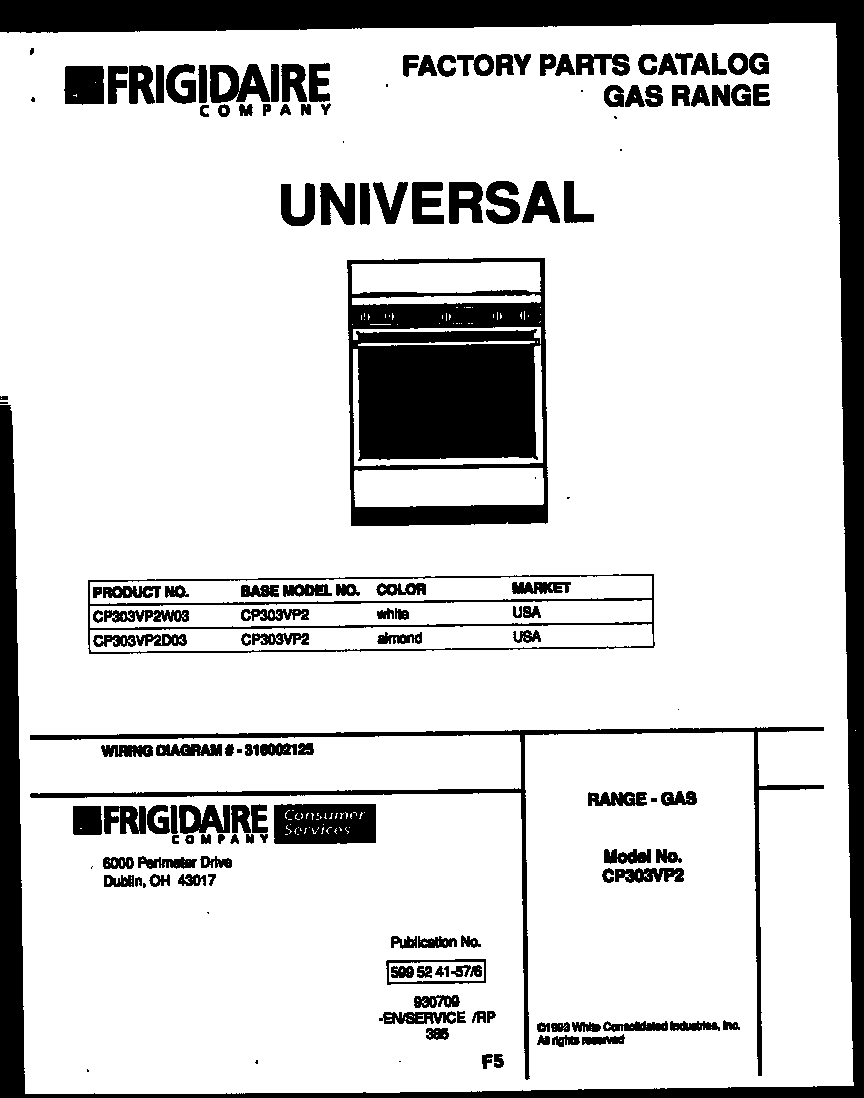 Frigidaire CP303VP2W3 cover diagram