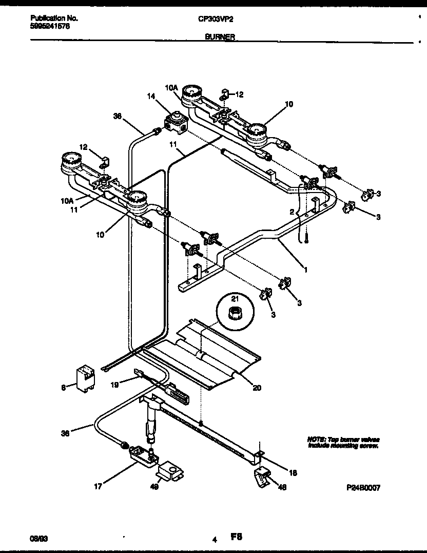 Frigidaire CP303VP2W3 burner, manifold and gas control diagram