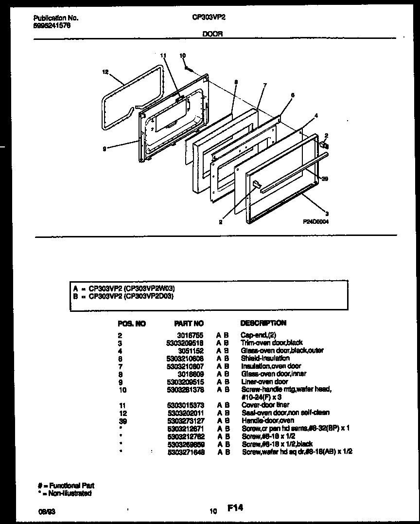 Frigidaire CP303VP2W3 door parts diagram