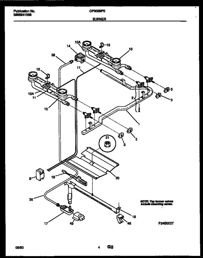 White-Westinghouse CP302BP2W2 burner, manifold and gas control diagram