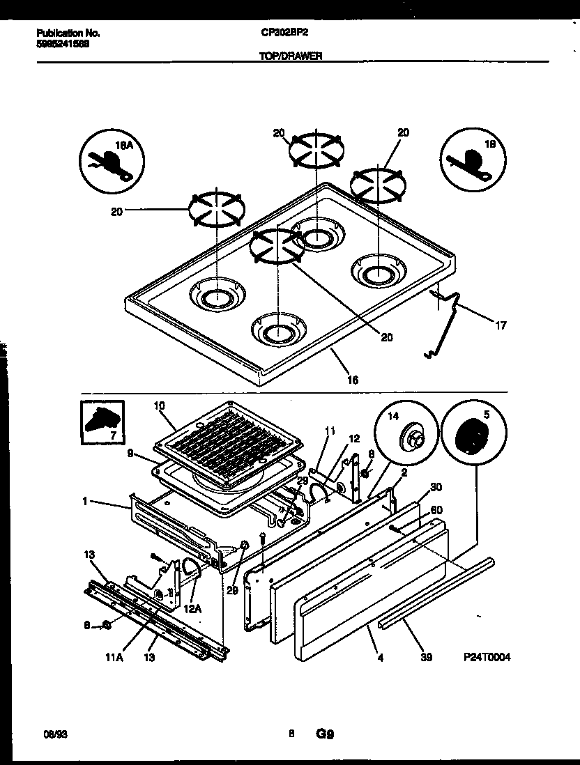 White-Westinghouse CP302BP2W2 cooktop and broiler drawer parts diagram