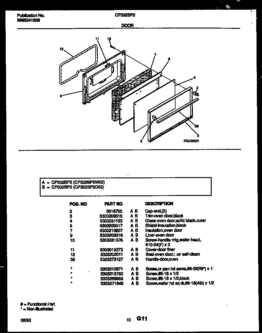 White-Westinghouse CP302BP2W2 door parts diagram