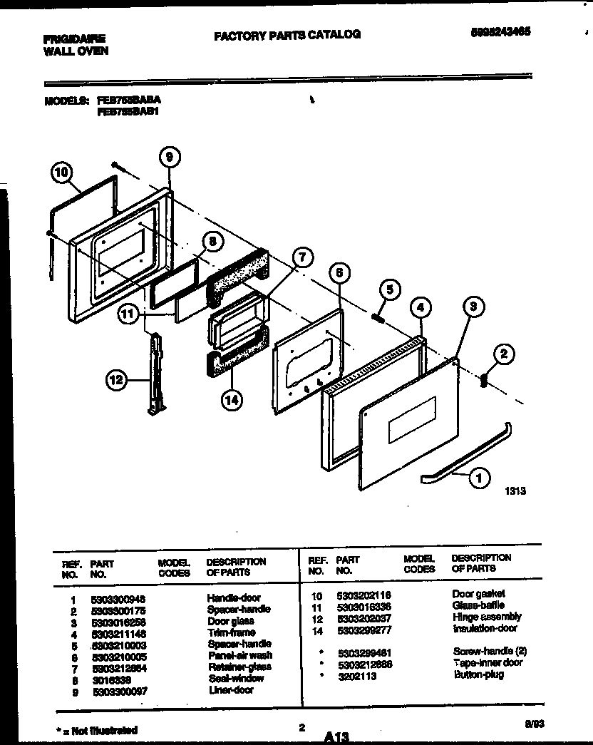Frigidaire FEB755BABA door parts diagram