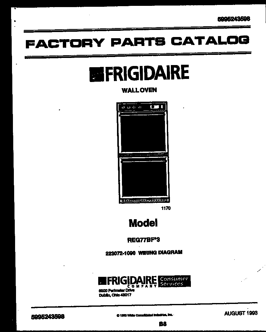 Frigidaire REG77BF3 cover page- text only diagram