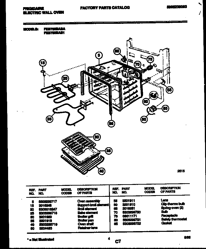 Frigidaire FEB702BAB1 broiler and oven parts diagram