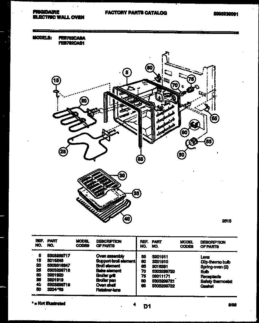 Frigidaire FEB702CAS1 broiler and oven parts diagram