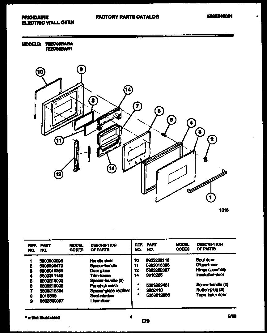 Frigidaire FEB703BAB1 door parts diagram
