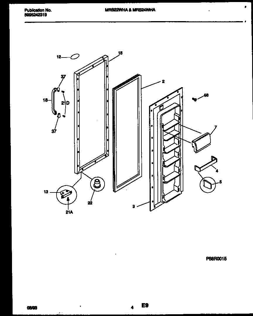 Universal/Multiflex (Frigidaire) MRS22WHAD0 refrigerator door parts diagram