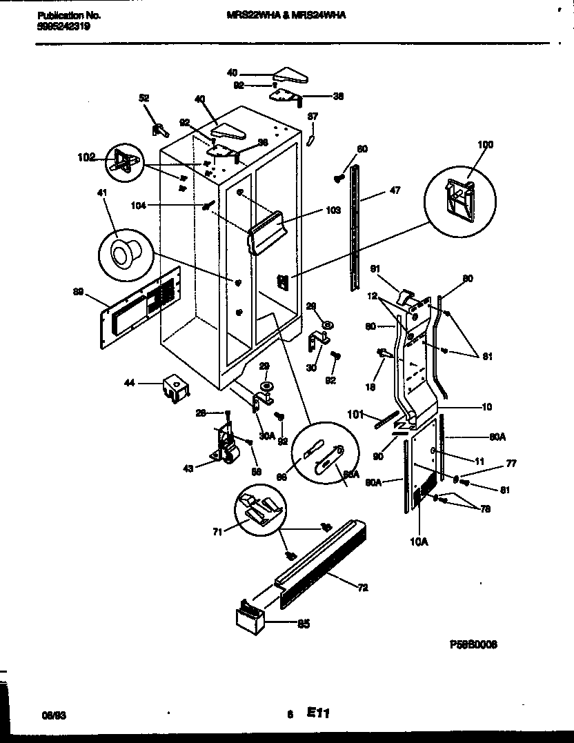 Universal/Multiflex (Frigidaire) MRS22WHAD0 cabinet parts diagram