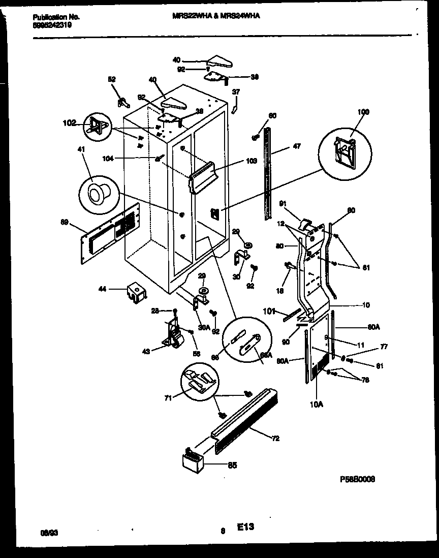 Universal/Multiflex (Frigidaire) MRS22WHAD0 cabinet parts diagram