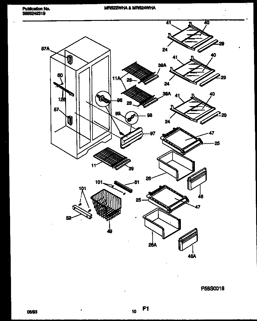 Universal/Multiflex (Frigidaire) MRS22WHAD0 shelves and supports diagram