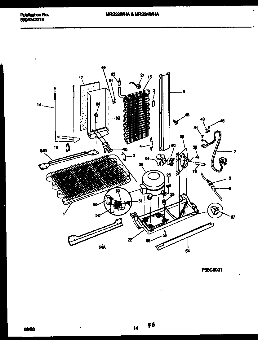 Universal/Multiflex (Frigidaire) MRS22WHAD0 system and automatic defrost parts diagram