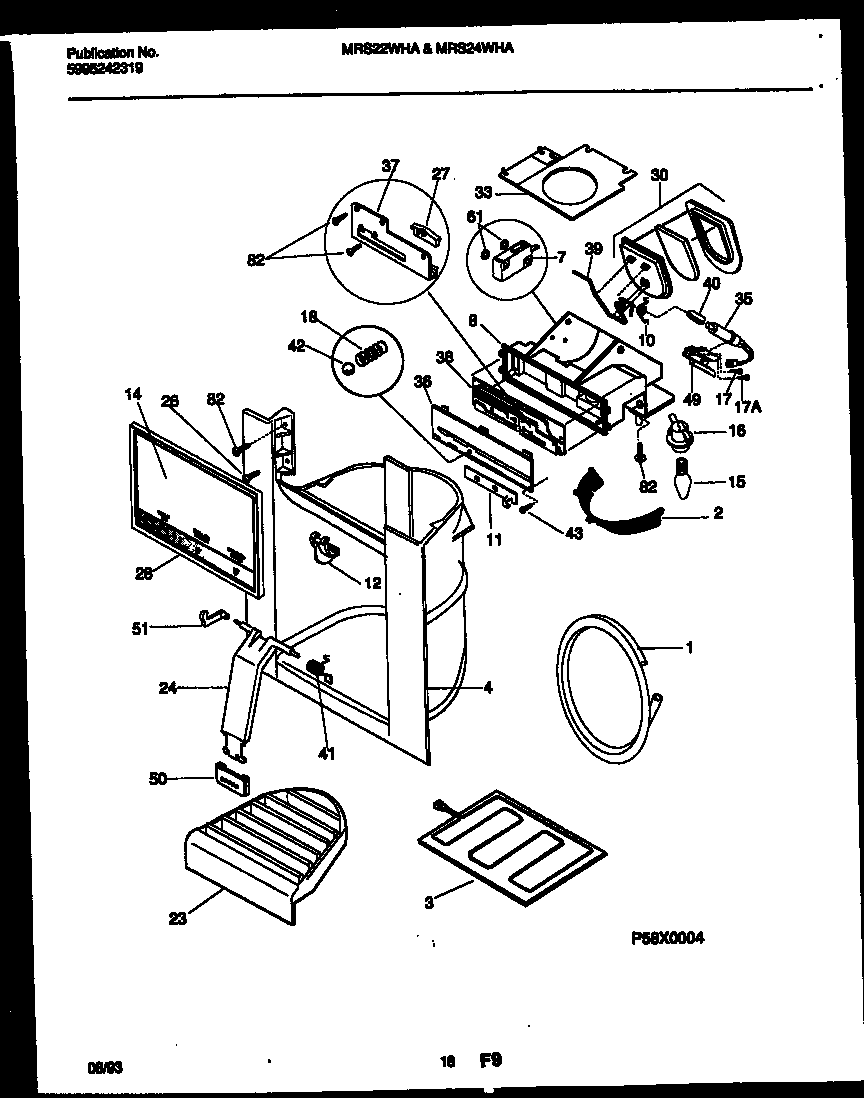 Universal/Multiflex (Frigidaire) MRS22WHAD0 ice door, dispenser and water tanks diagram