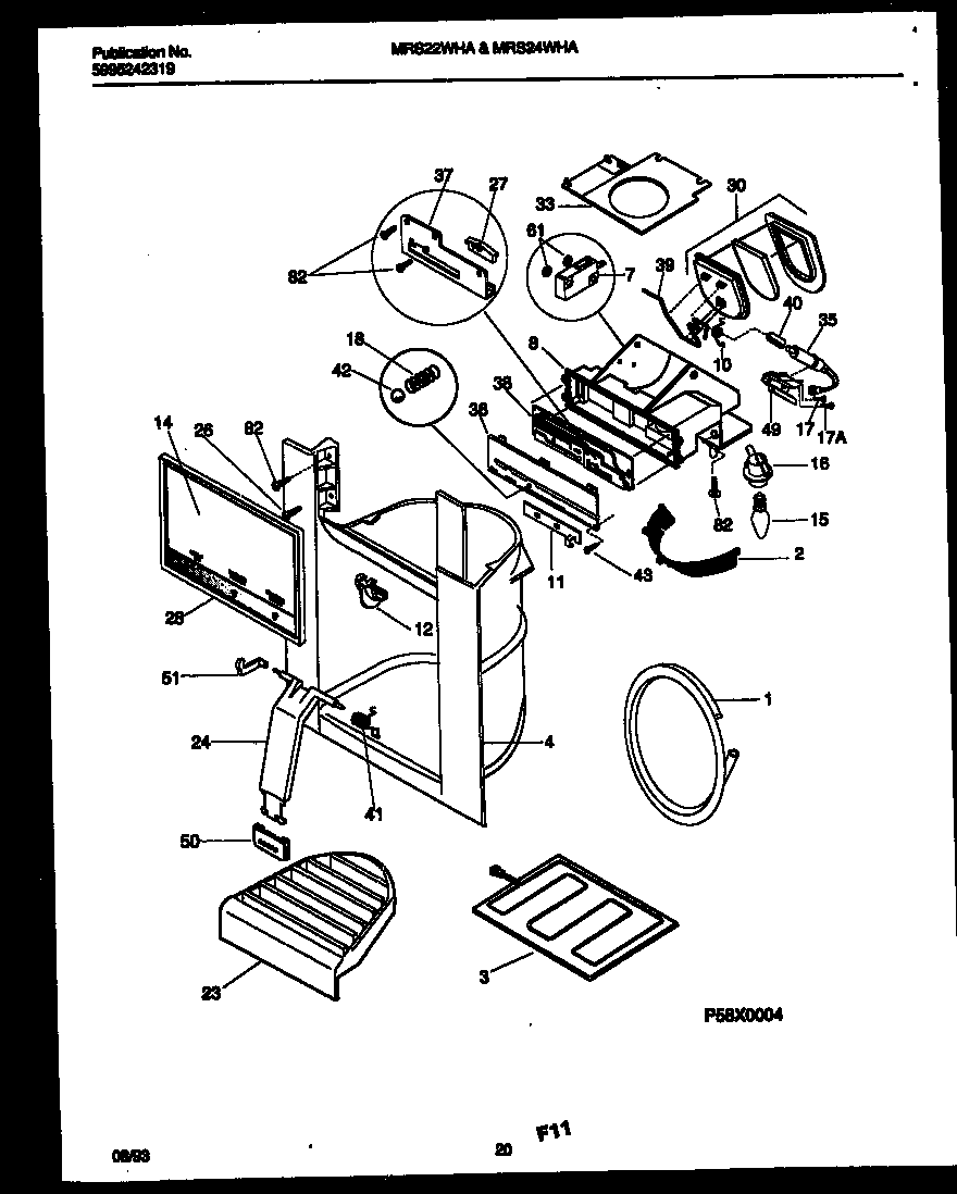 Universal/Multiflex (Frigidaire) MRS22WHAD0 ice door, dispenser and water tanks diagram
