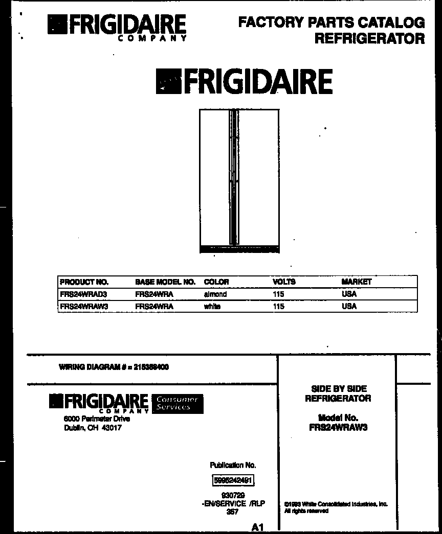 Frigidaire FRS24WRAD3 front cover diagram
