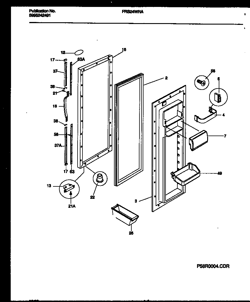 Frigidaire FRS24WRAD3 refrigerator door parts diagram