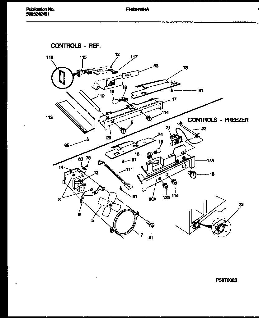 Frigidaire FRS24WRAD3 refrigerator control assembly, damper control assembly and f diagram