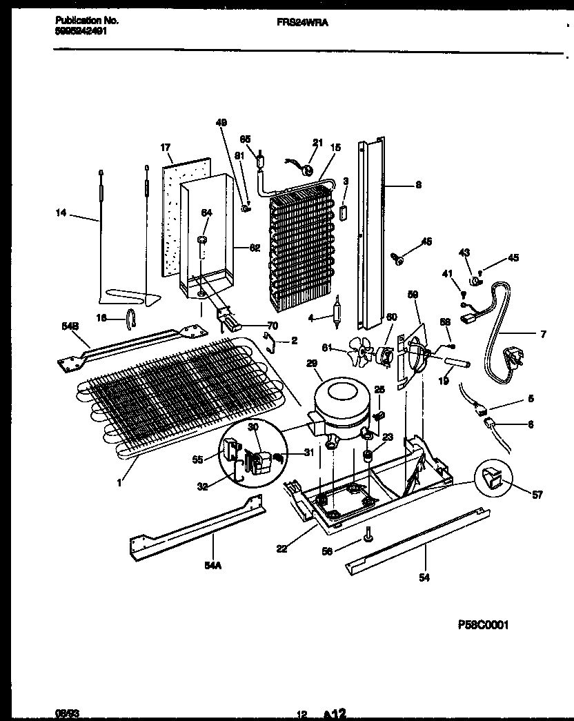 Frigidaire FRS24WRAD3 system and automatic defrost parts diagram