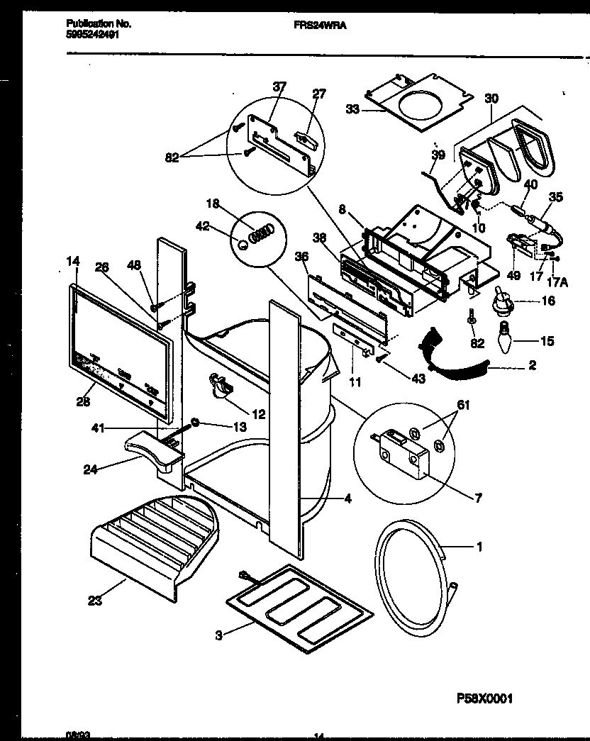 Frigidaire FRS24WRAD3 ice door, dispenser and water tanks diagram