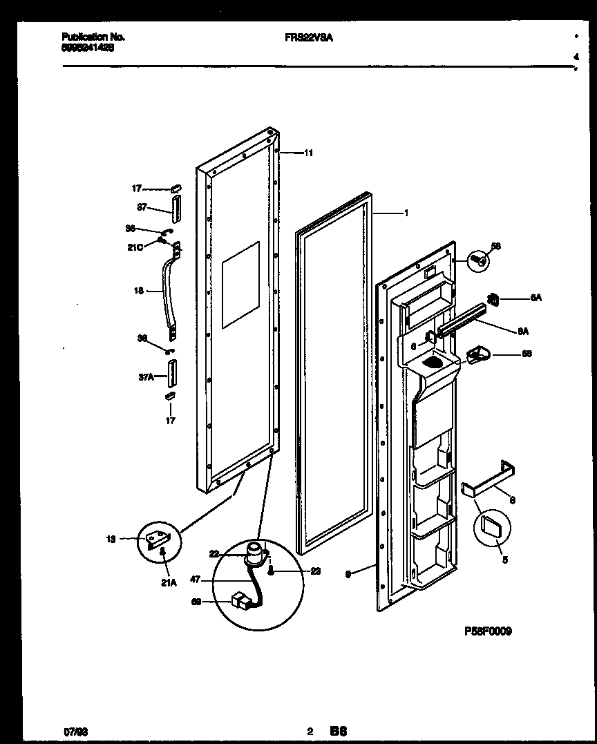 Frigidaire FRS22VSAD0 freezer door parts diagram