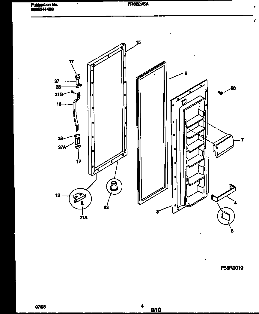 Frigidaire FRS22VSAD0 refrigerator door parts diagram