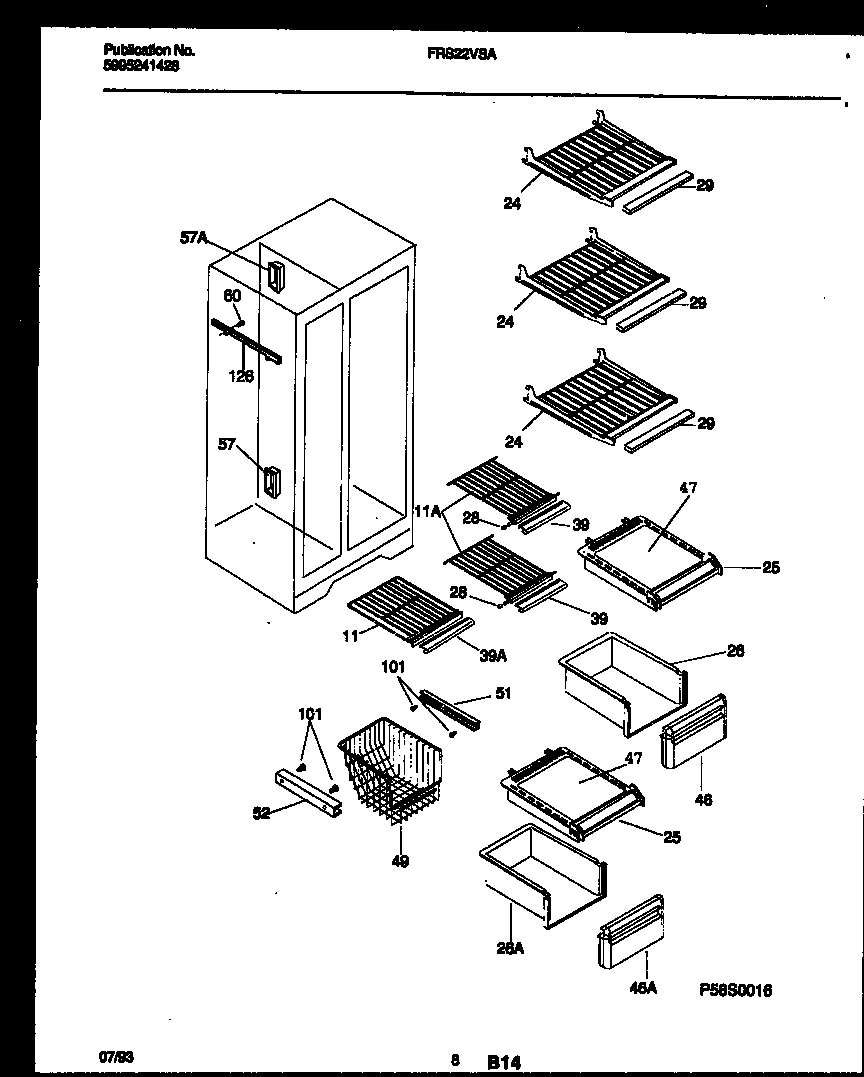 Frigidaire FRS22VSAD0 shelves and supports diagram