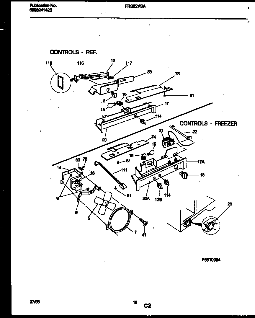 Frigidaire FRS22VSAD0 refrigerator control assembly, damper control assembly and f diagram