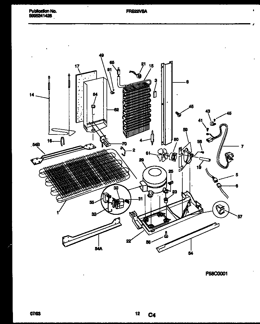 Frigidaire FRS22VSAD0 system and automatic defrost parts diagram