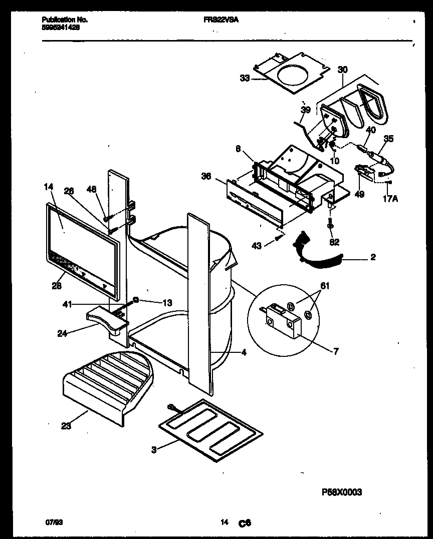 Frigidaire FRS22VSAD0 ice door, dispenser and water tanks diagram