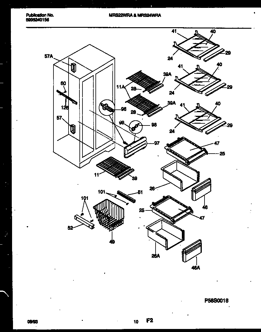 Universal/Multiflex (Frigidaire) MRS22WRAD0 shelves and supports diagram