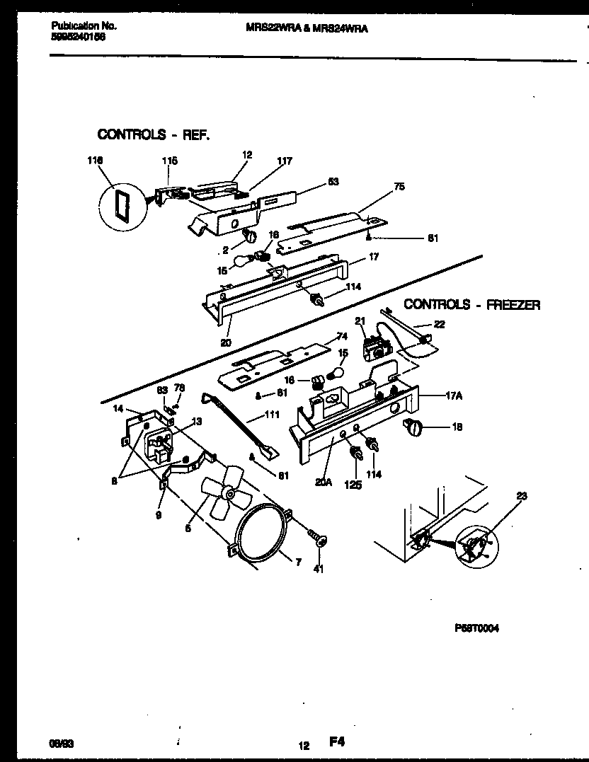 Universal/Multiflex (Frigidaire) MRS22WRAD0 refrigerator control assembly, damper control assembly and f diagram