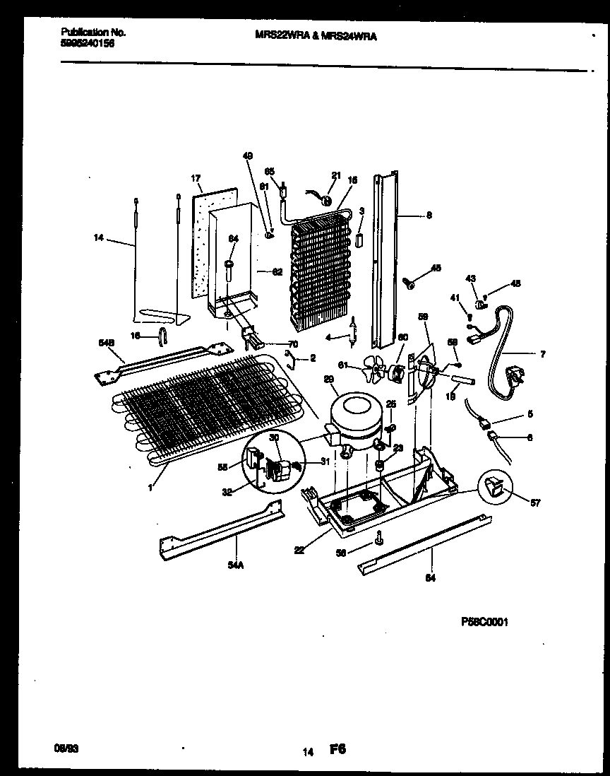 Universal/Multiflex (Frigidaire) MRS22WRAD0 system and automatic defrost parts diagram