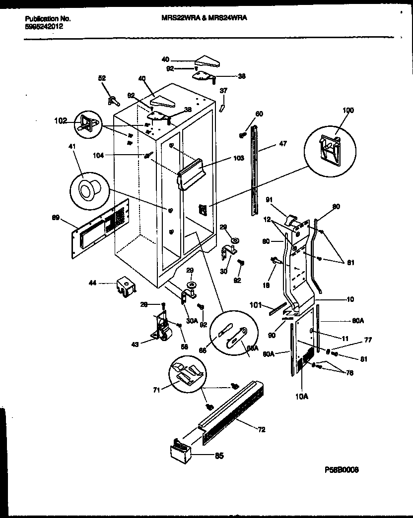 Universal/Multiflex (Frigidaire) MRS24WRAD1 cabinet parts diagram