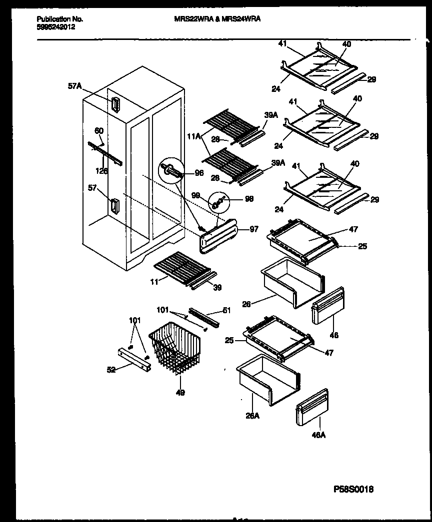 Universal/Multiflex (Frigidaire) MRS24WRAD1 shelves and supports diagram