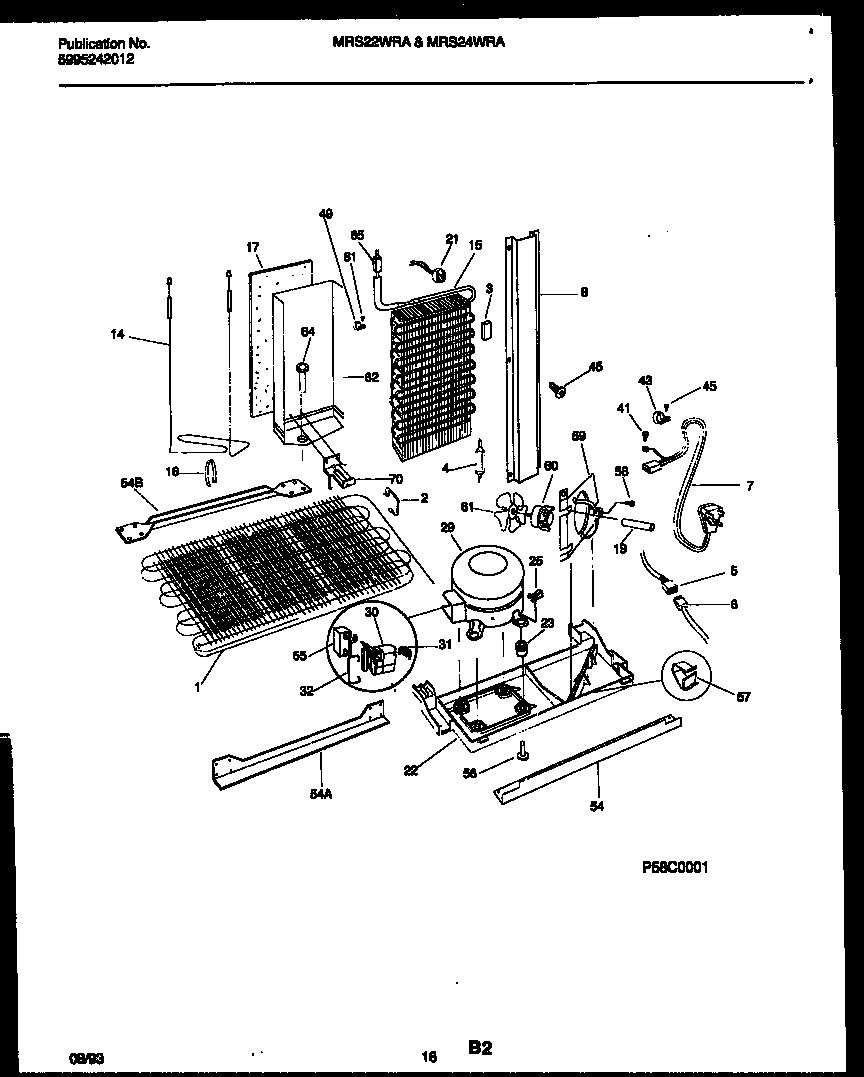 Universal/Multiflex (Frigidaire) MRS24WRAD1 system and automatic defrost parts diagram