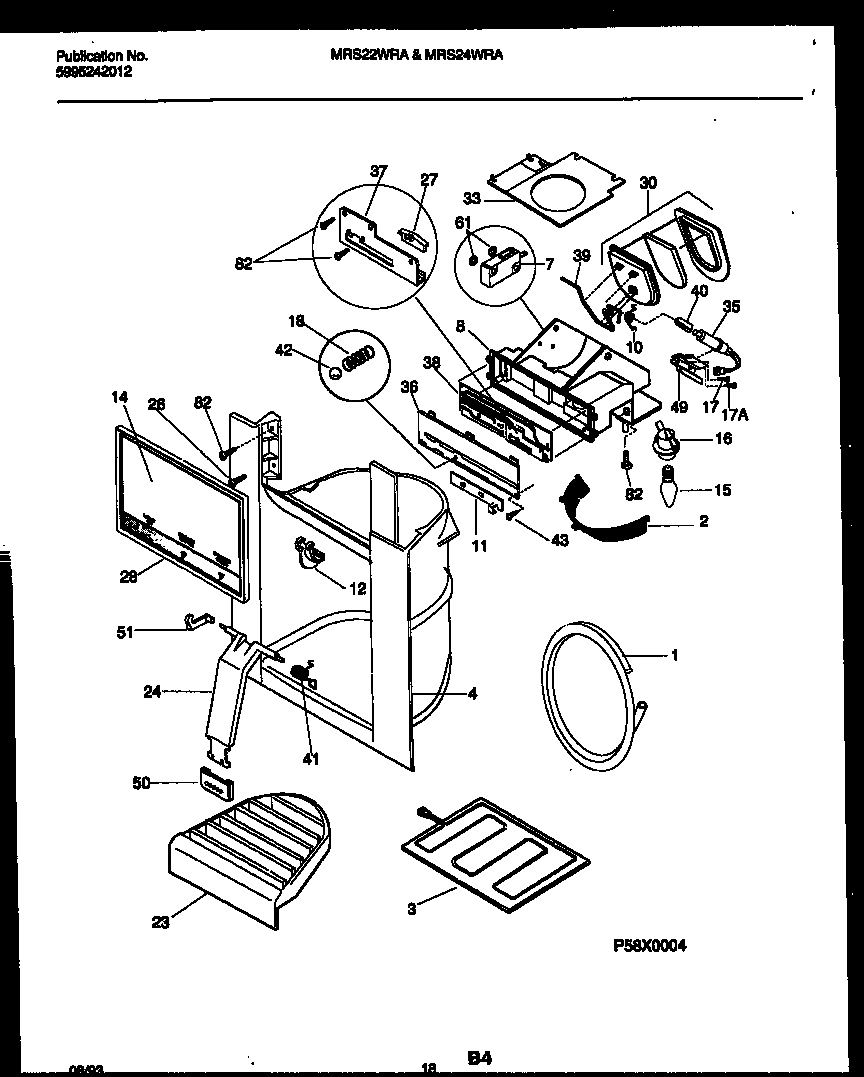 Universal/Multiflex (Frigidaire) MRS24WRAD1 ice door, dispenser and water tanks diagram