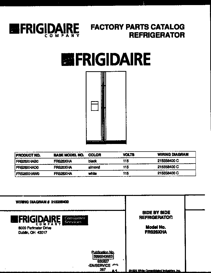 Frigidaire FRS28XHAD0 front cover diagram
