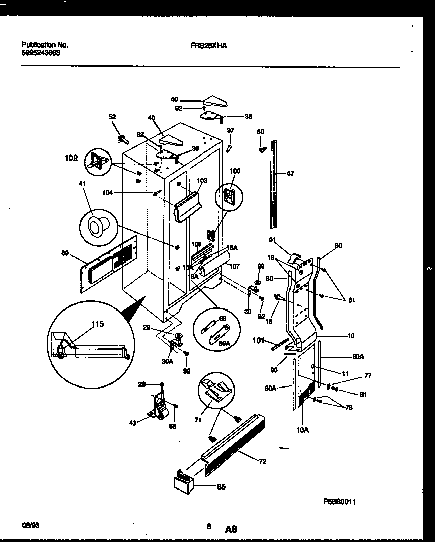 Frigidaire FRS28XHAD0 cabinet parts diagram