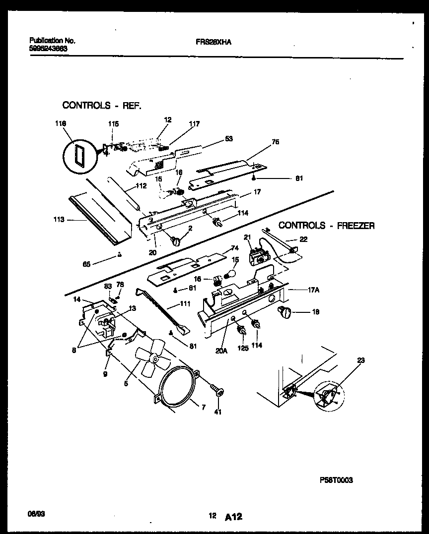Frigidaire FRS28XHAD0 refrigerator control assembly, damper control assembly and f diagram