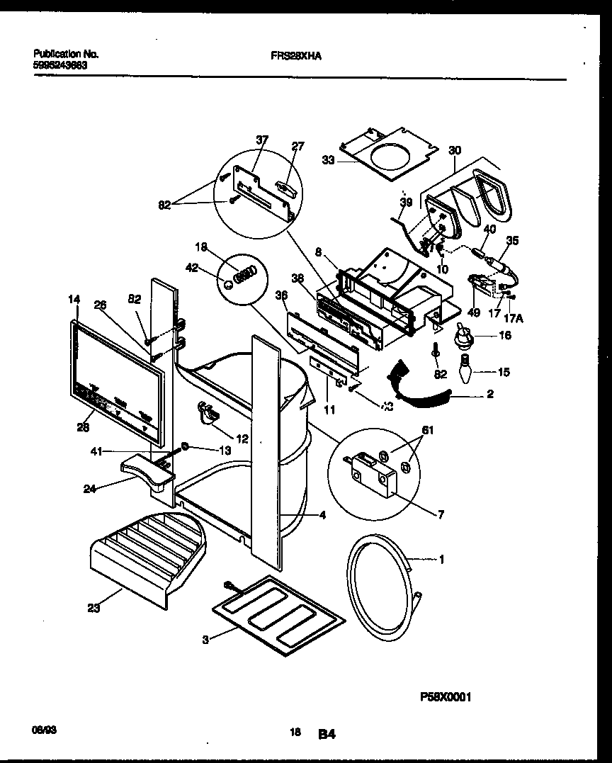 Frigidaire FRS28XHAD0 ice door, dispenser and water tanks diagram