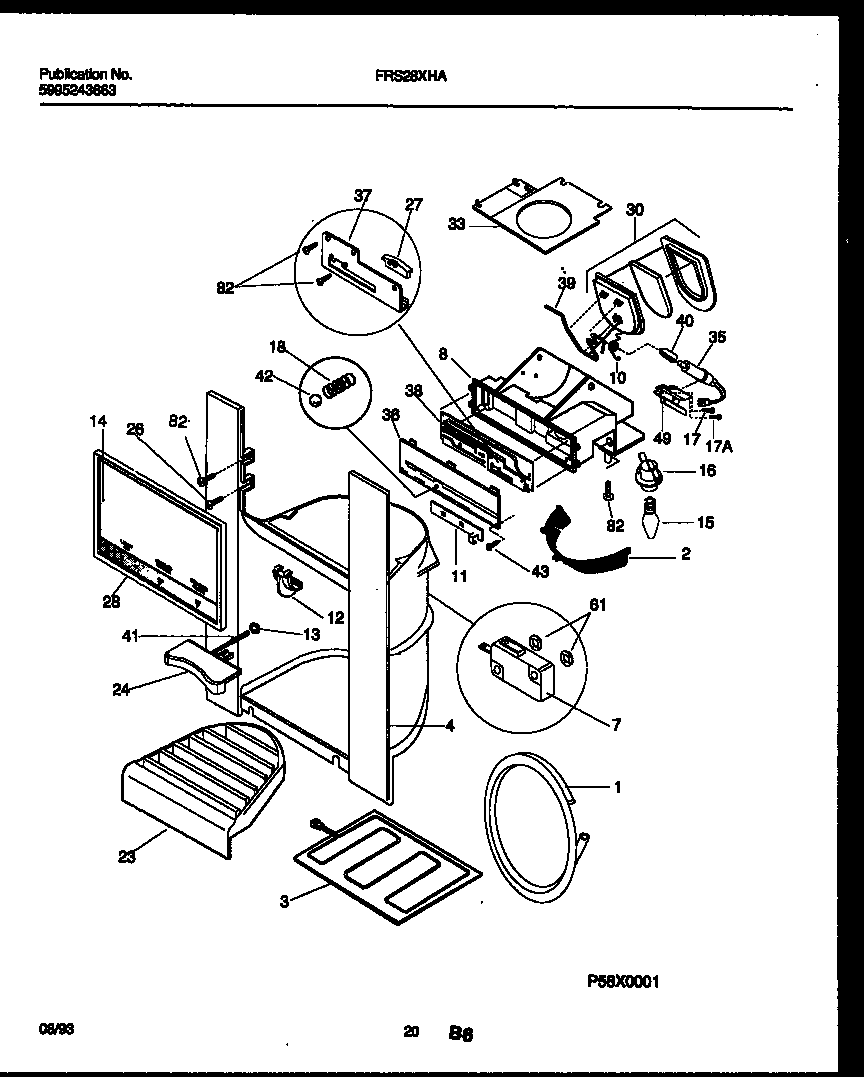 Frigidaire FRS28XHAD0 ice door, dispenser and water tanks diagram