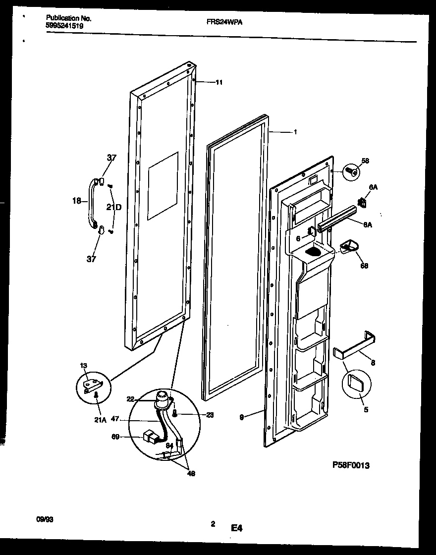 Frigidaire FRS24WPAW0 freezer door parts diagram
