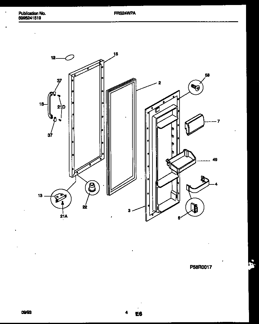 Frigidaire FRS24WPAW0 refrigerator door parts diagram