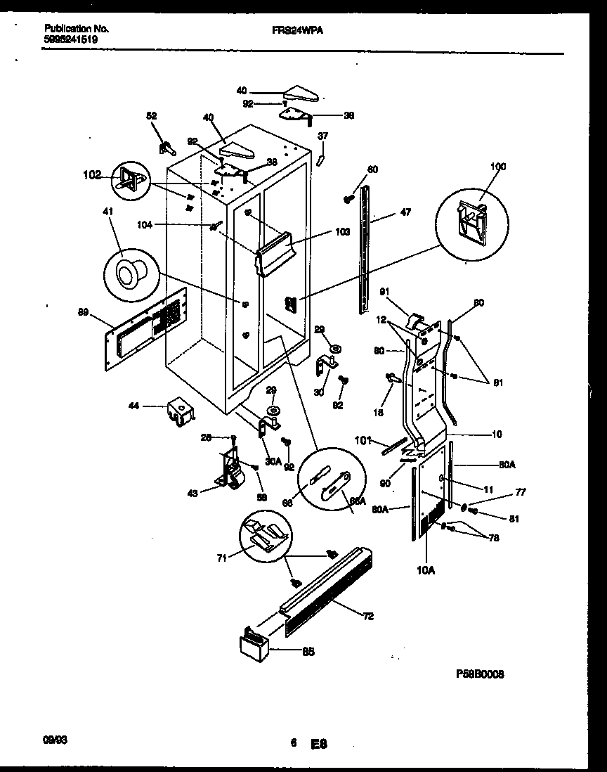 Frigidaire FRS24WPAW0 cabinet parts diagram