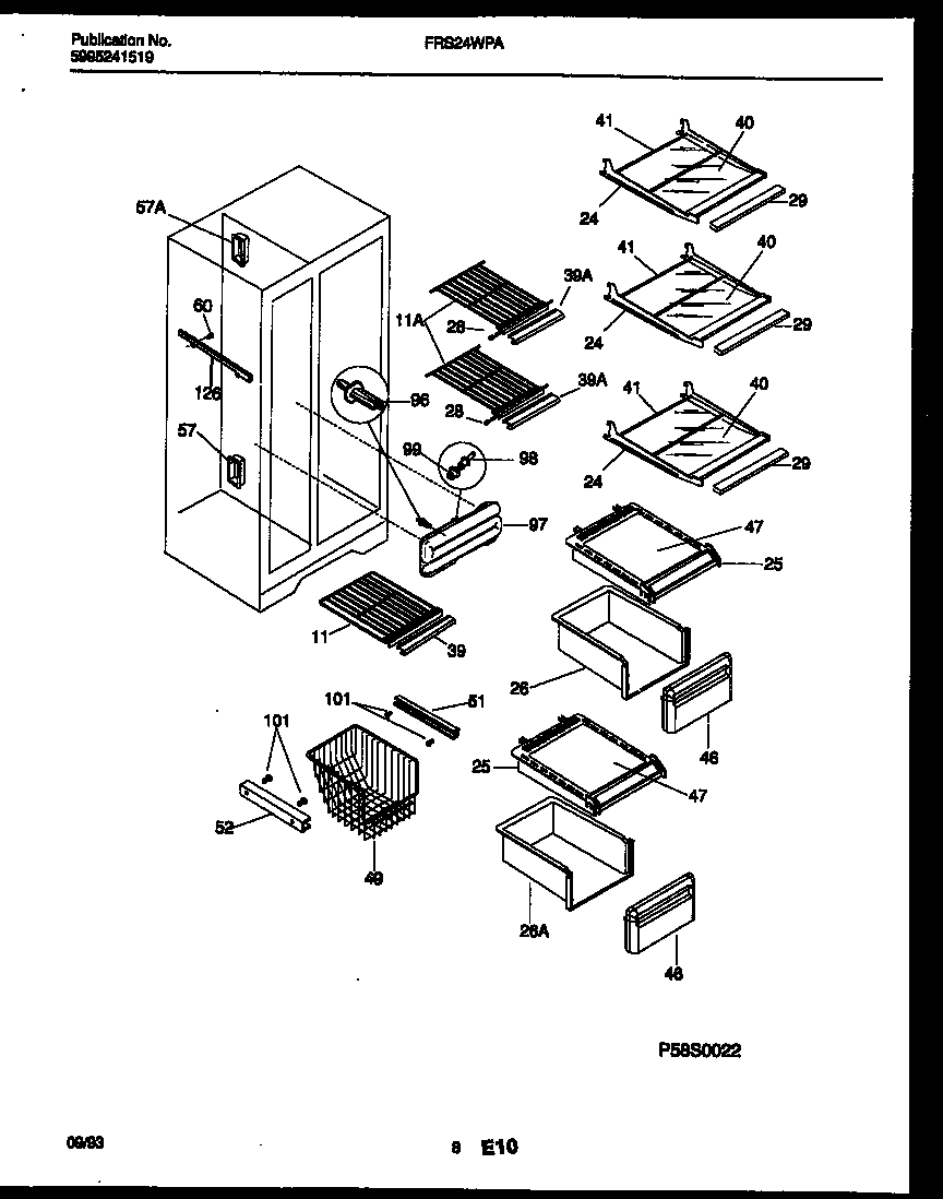 Frigidaire FRS24WPAW0 shelves and supports diagram