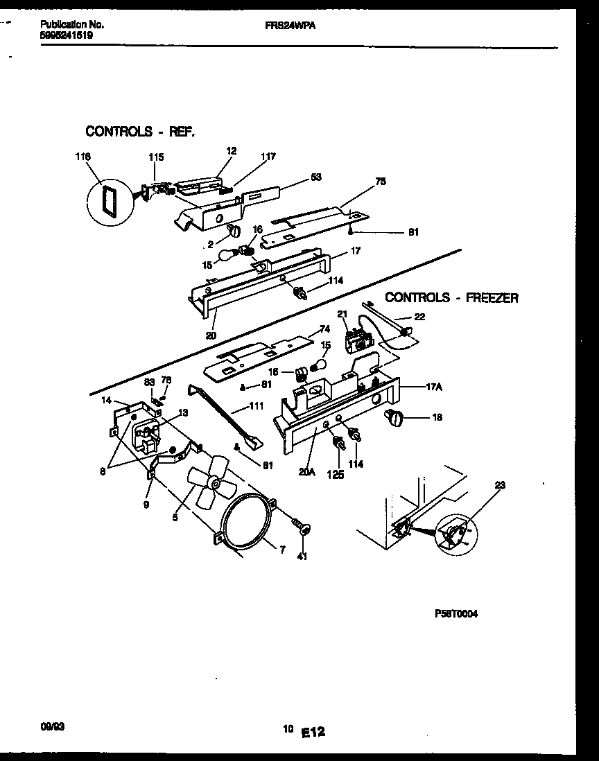Frigidaire FRS24WPAW0 refrigerator control assembly, damper control assembly and f diagram