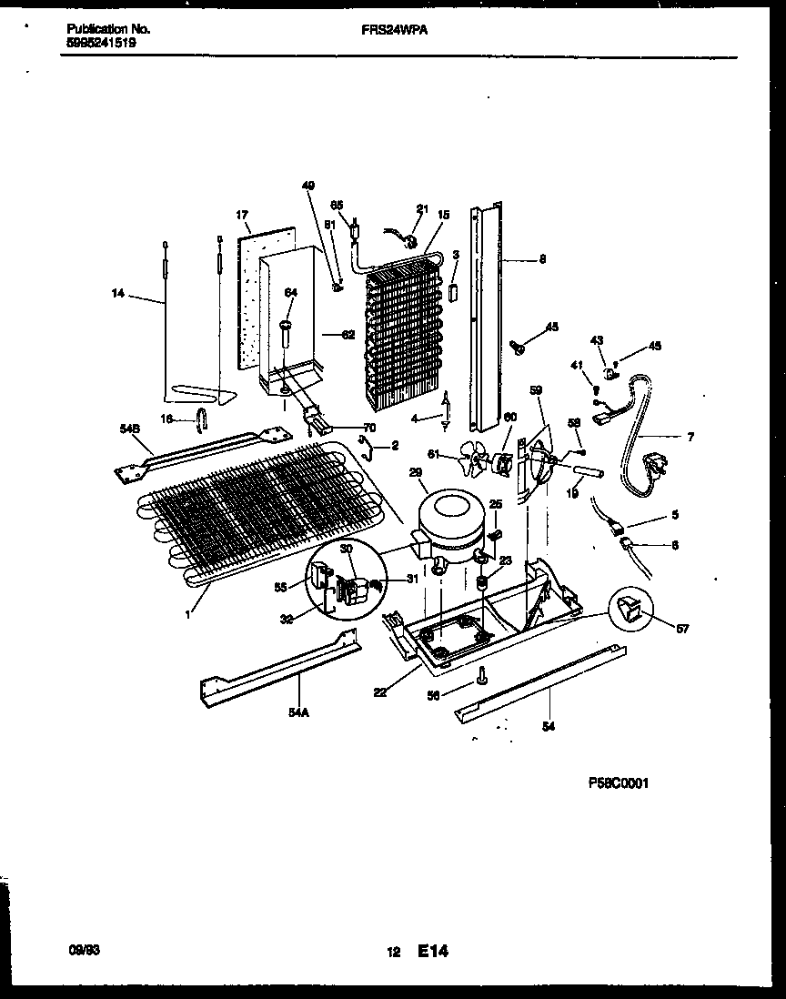 Frigidaire FRS24WPAW0 system and automatic defrost parts diagram